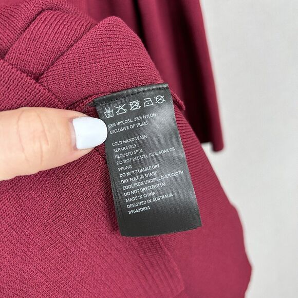 Bardot Arabella Sweater Dress Womens Medium Burgendy Bell Sleeve Holiday Preppy - Picture 12 of 15